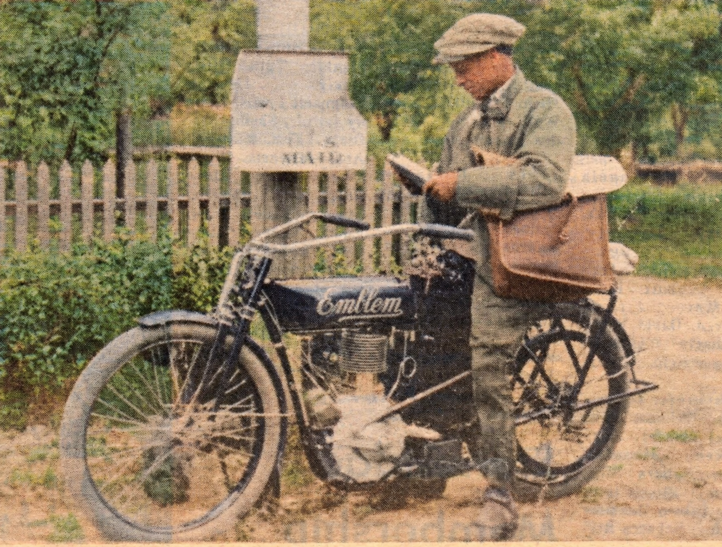 Colorized rural mail carrier on motorcycle