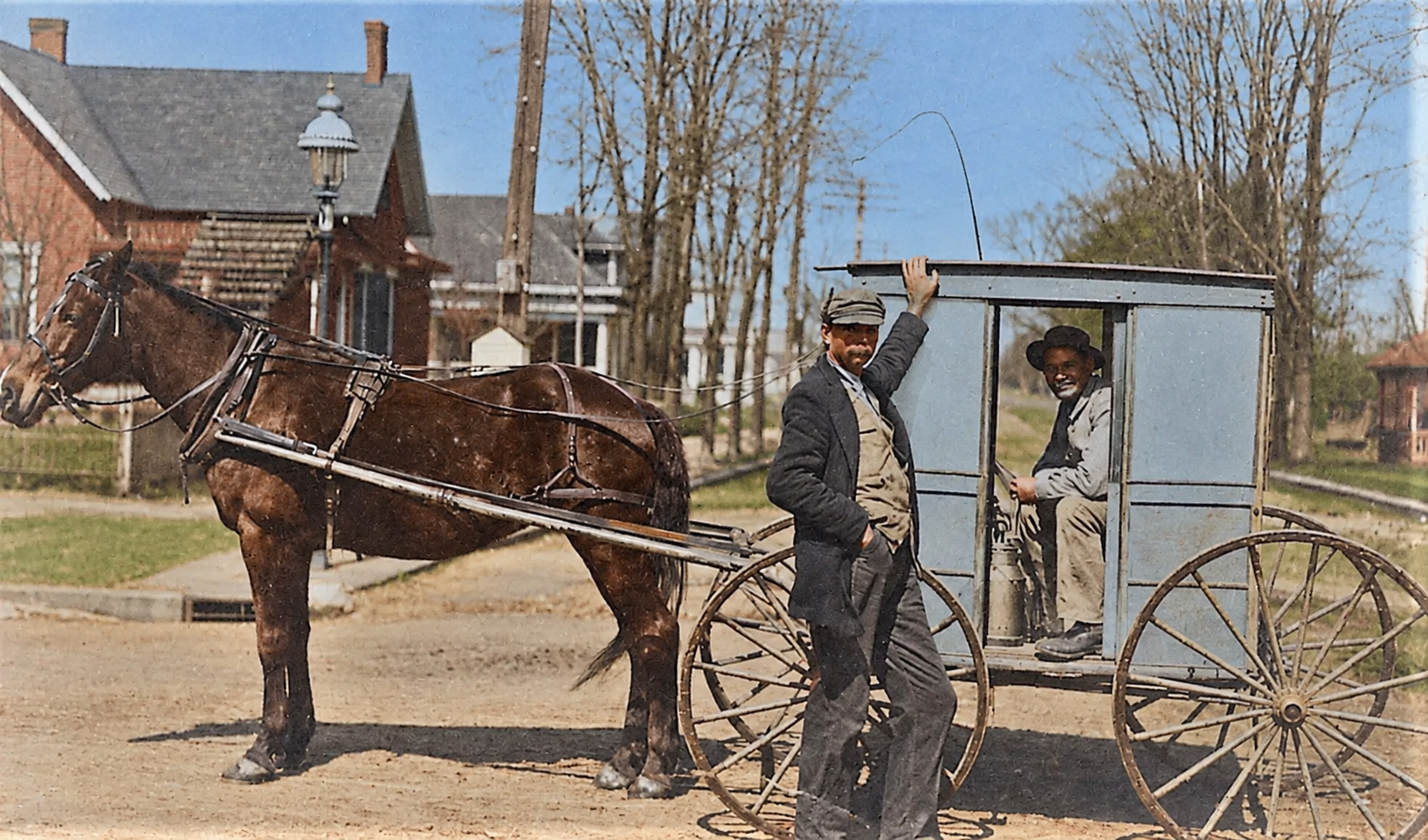 Colorized restored horse-drawn carriage photo